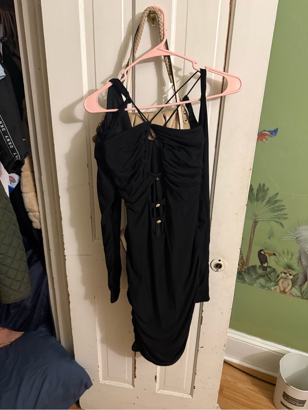 SHEIN Black Long Sleeve Ruched Cutout Bodycon Dress